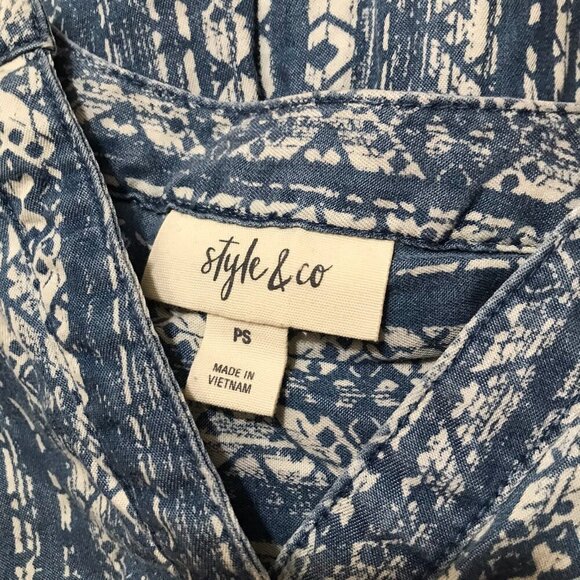 Style & Co. Blue Printed Sleeveless Button-down Shirt NWT Petite SMALL - Picture 6 of 9